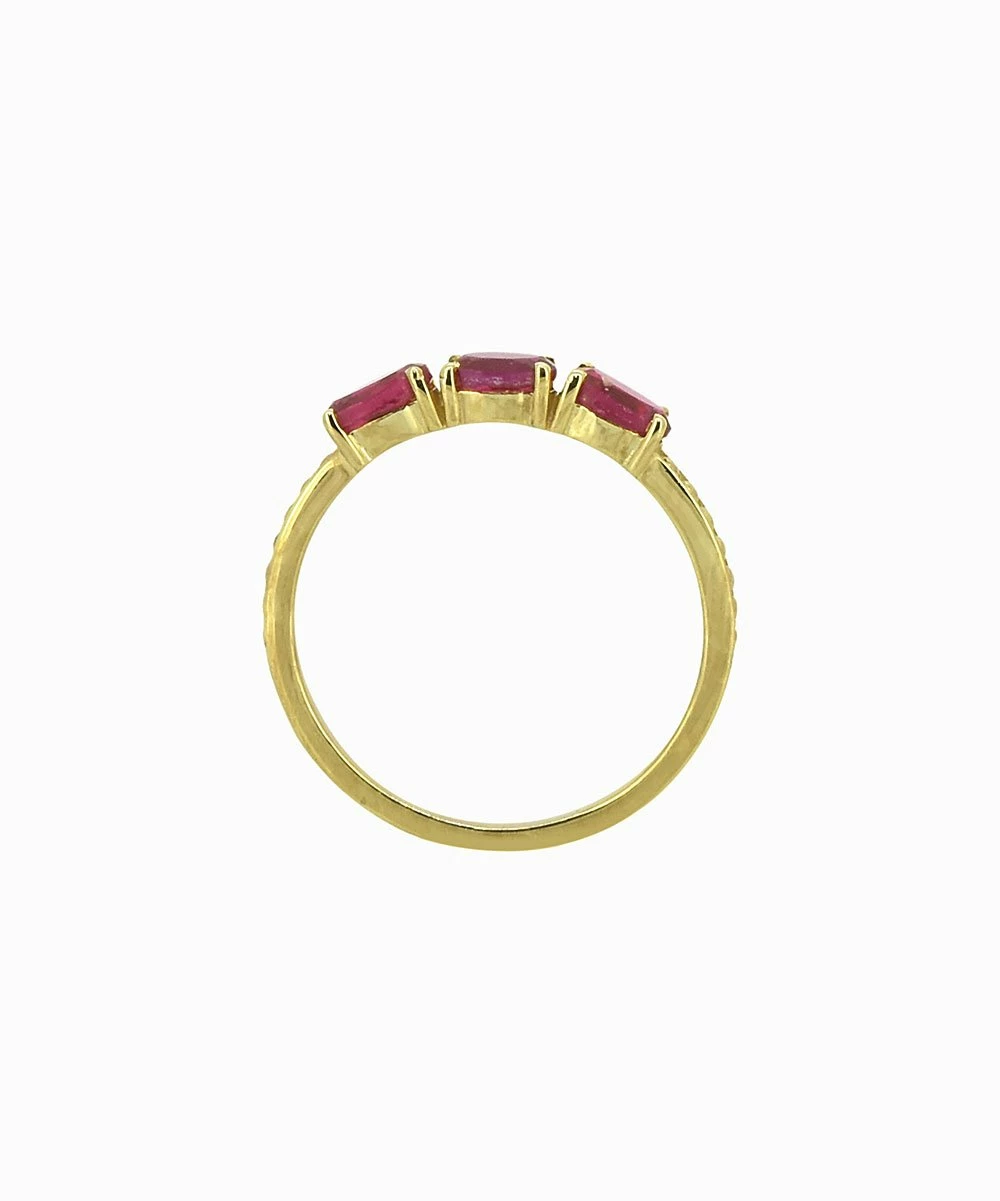 New π YS Gems Simulated Ruby & 14k Gold-Plated 3-Stone Ring π - Image 3