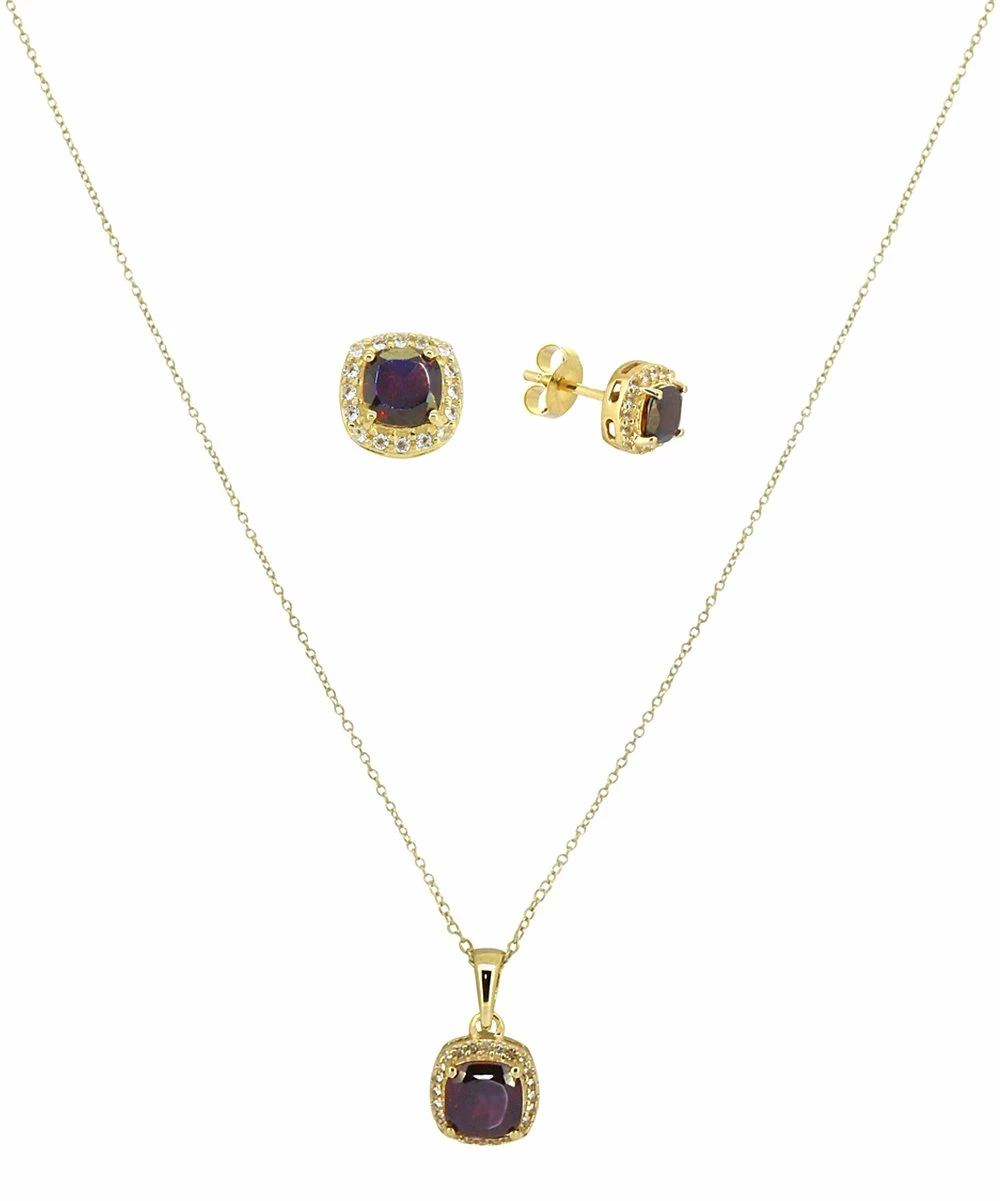 Outlet βοΈ YS Gems Natural Garnet & Natural Topaz Pendant Necklace & Stud Earrings π - Image 2