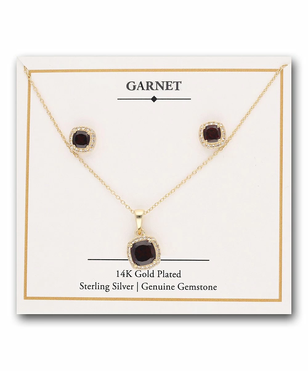 Outlet βοΈ YS Gems Natural Garnet & Natural Topaz Pendant Necklace & Stud Earrings π
