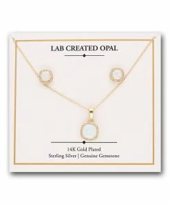 Coupon ✨ YS Gems Lab-Created Opal & Natural Topaz Pendant Necklace & Stud Earrings ⌛