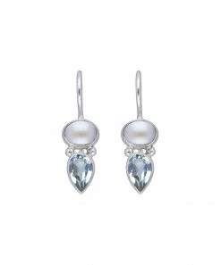 Buy 👏 YS Gems Cultured Pearl & Blue Topaz Drop Earrings ✔️