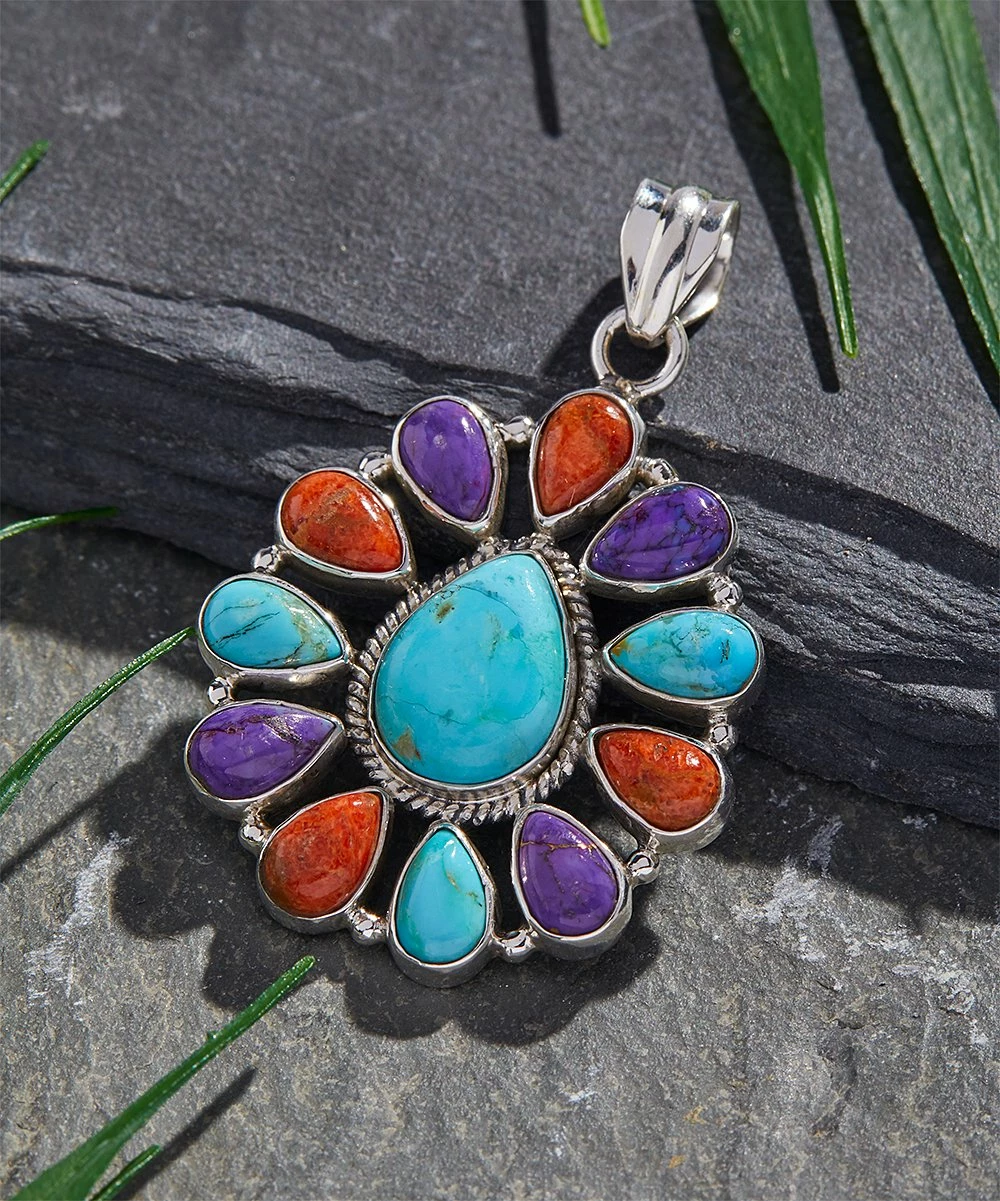 Brand new 𧨠YS Gems Mohave Turquoise & Sterling Silver Flower Pendant β