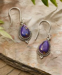 Promo 😀 YS Gems Purple Copper Turquoise & Sterling Silver Teardrop Earrings 🧨
