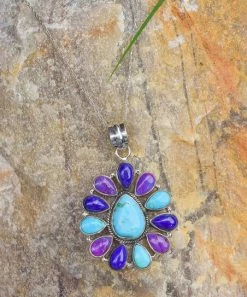 New 🔔 YS Gems Purple Turquoise & Lapis Teardrop Cluster Pendant 🔥