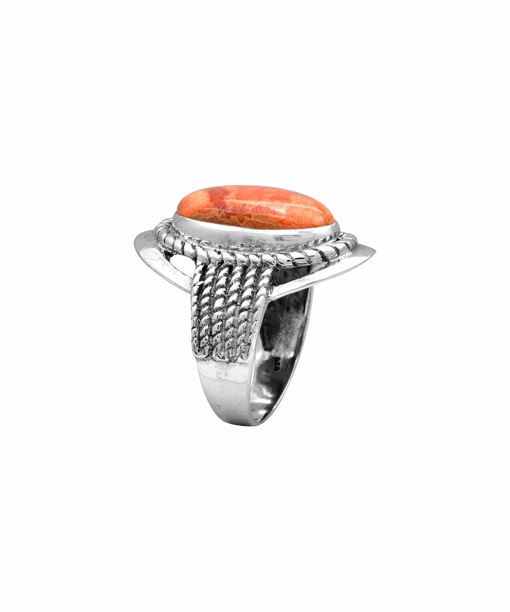 Coupon π YS Gems Orange Mohave Turquoise & Sterling Silver Rope Ring π - Image 2