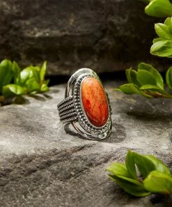Coupon 👍 YS Gems Orange Mohave Turquoise & Sterling Silver Rope Ring 👍