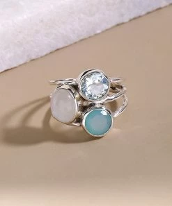 Brand new β¨ YS Gems Moonstone & Aqua Chalcedony Three-Stone Ring π