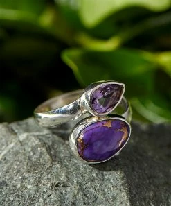 Hot Sale ❤️ YS Gems Purple Copper Turquoise & Amethyst Teardrop Bypass Ring 😉
