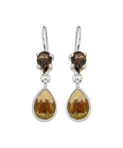 Cheapest ❤️ YS Gems Smokey Quartz & Picture Jasper Drop Earrings 😍