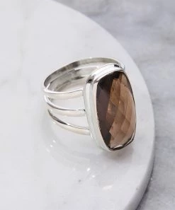 Buy β¨ YS Gems Smokey Quartz & Sterling Silver Rounded Rectangle Ring π₯