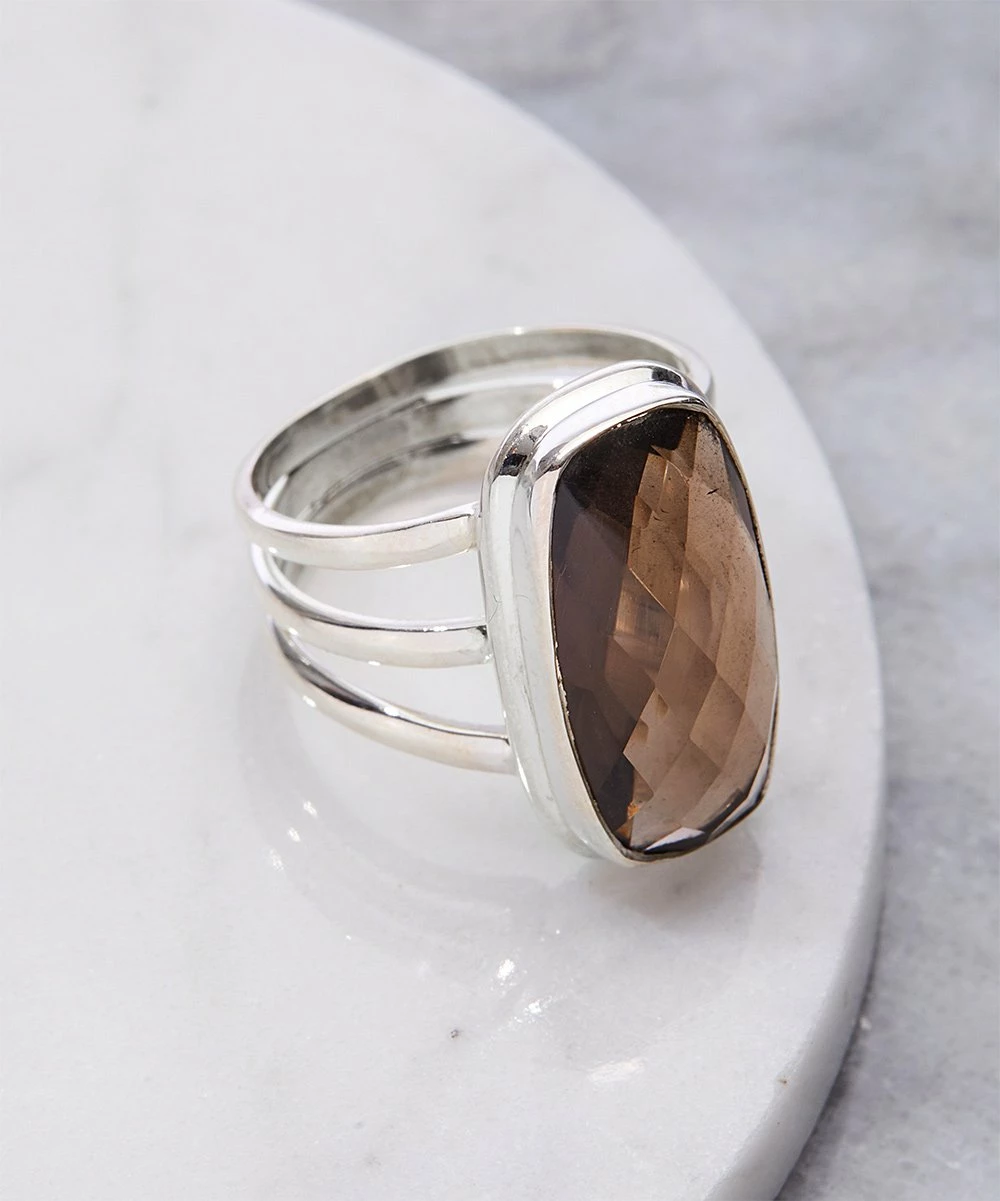 Buy β¨ YS Gems Smokey Quartz & Sterling Silver Rounded Rectangle Ring π₯