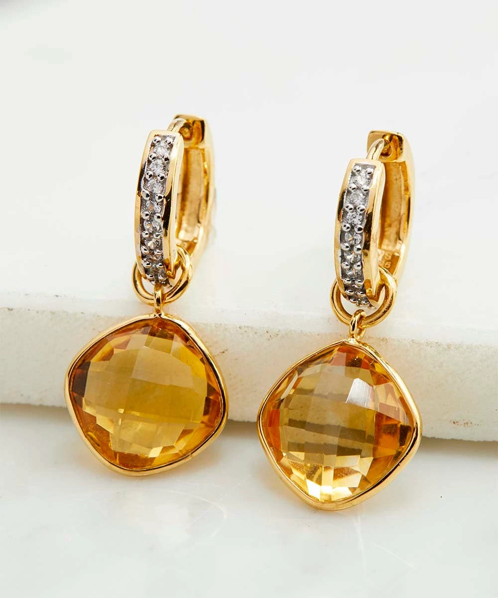 Best Pirce β¨ YS Gems Citrine & White Zircon Convertible Hoop-to-Drop Earrings π