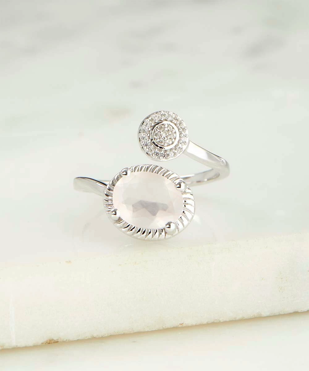 Flash Sale π YS Gems Rose Quartz & Zircon Bypass Ring π§¨