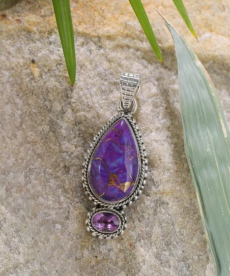 Buy π YS Gems Purple Copper Turquoise & Amethyst Bezel-Set Teardrop Pendant π
