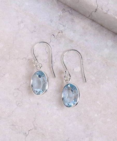 Promo π YS Gems Blue Topaz & Sterling Silver Oval Drop Earrings π