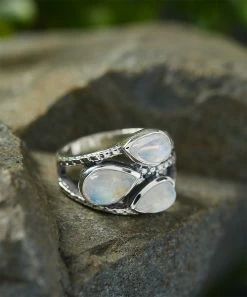 Budget π YS Gems Rainbow Moonstone & Sterling Silver Pear-Cut Ring π