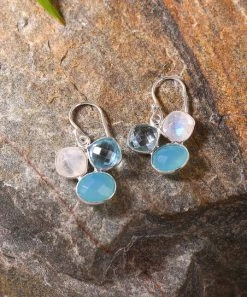 Outlet ✔️ YS Gems Aqua Chalcedony & Blue Topaz Triple Drop Earrings 👍