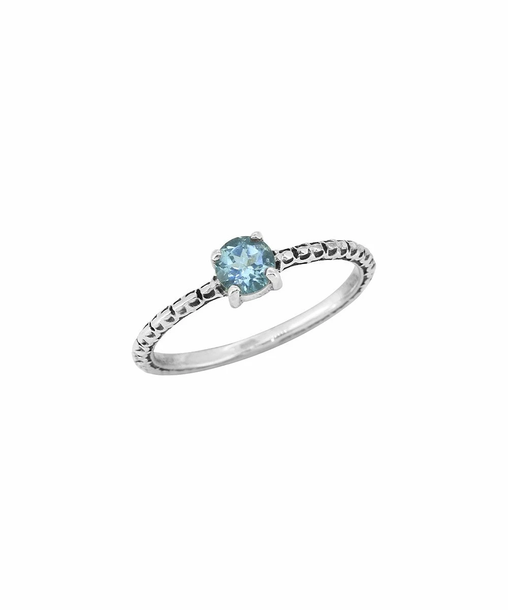 Best deal π YS Gems Blue Topaz & Sterling Silver Engraved Solitaire Round Ring β