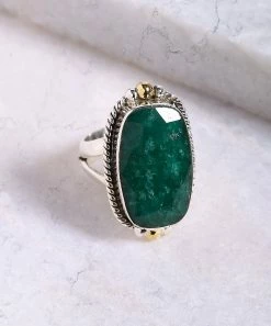 Cheapest 🥰 YS Gems Corundum Emerald & Two-Tone Rounded Rectangle Solitaire Ring 🌟
