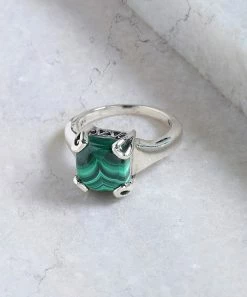 Budget β YS Gems Malachite & Sterling Silver Solitaire Ring π