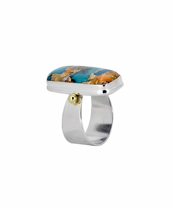 Outlet β YS Gems Oyster Mohave Turquoise & Two-Tone Rectangle Ring βοΈ - Image 3