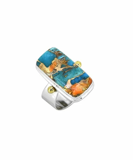 Outlet β YS Gems Oyster Mohave Turquoise & Two-Tone Rectangle Ring βοΈ - Image 2