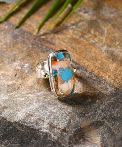 Outlet ⭐ YS Gems Oyster Mohave Turquoise & Two-Tone Rectangle Ring ✔️