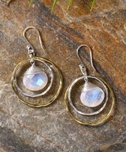 Cheap 🎁 YS Gems Rainbow Moonstone & Two-Tone Suspended Double-Hoop Drop Earrings ✨