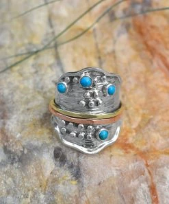 Top 10 👍 YS Gems Mohave Turquoise & Tri-Tone Textured Bezel Statement Ring 🛒
