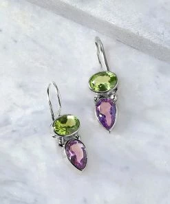 Promo 😍 YS Gems Peridot & Amethyst Tiered Drop Earrings ✨