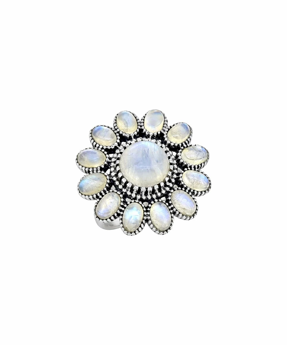 Best deal π€© YS Gems Rainbow Moonstone & Sterling Silver Flower Ring π - Image 2