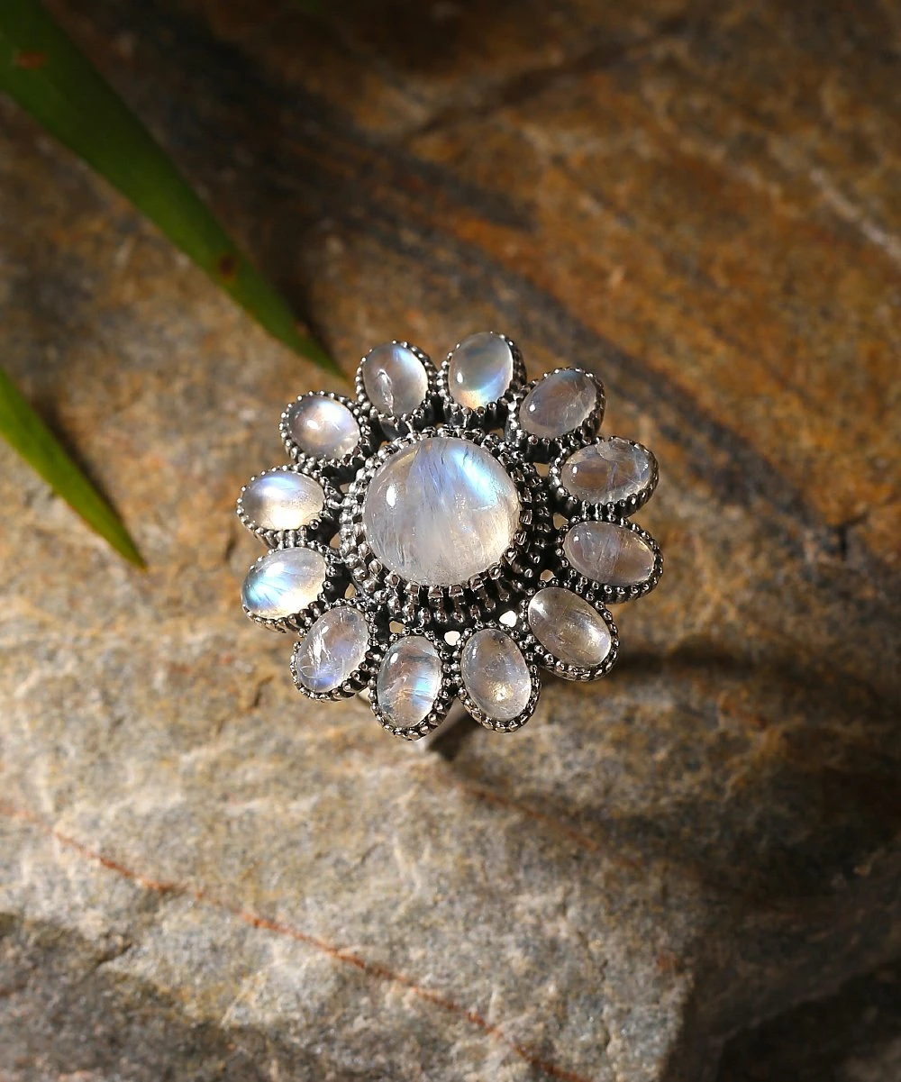 Best deal π€© YS Gems Rainbow Moonstone & Sterling Silver Flower Ring π