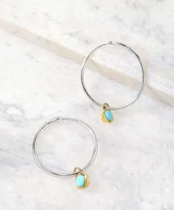 Cheap 🧨 YS Gems Mohave Turquoise & Two-Tone Round-Cut Charm Hoop Earrings ❤️