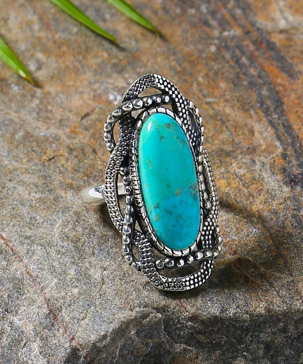 Deals π YS Gems Mohave Turquoise & Sterling Silver Milgrain Intertwined Oval Ring π