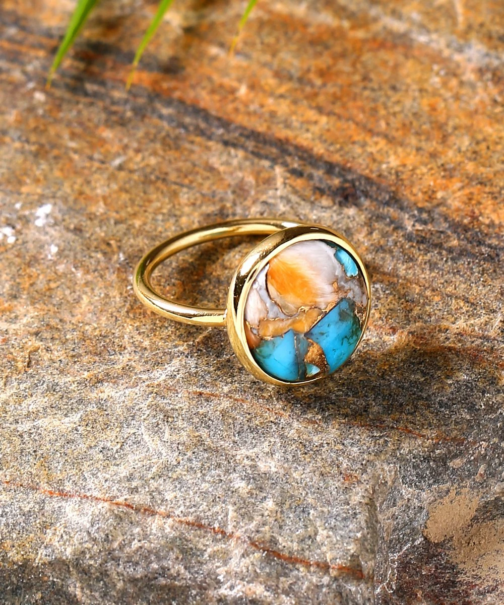 New π YS Gems Oyster Mohave Turquoise & 14k Gold-Plated Round Ring β¨