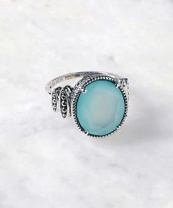 Discount π YS Gems Aqua Chalcedony & Sterling Silver Milgrain Bezel-Set Ring π