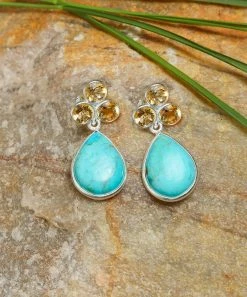 Budget ⌛ YS Gems Citrine & Mohave Turquoise Clover Teardrop Earrings 🔥
