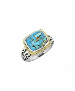 Best deal β¨ YS Gems Blue Copper Turquoise & Sterling Silver Square Rope-Detail Ring π