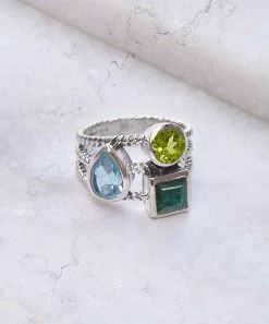 Hot Sale 🤩 YS Gems Blue Topaz & Corundum Emerald Braided Layered Ring 🤩