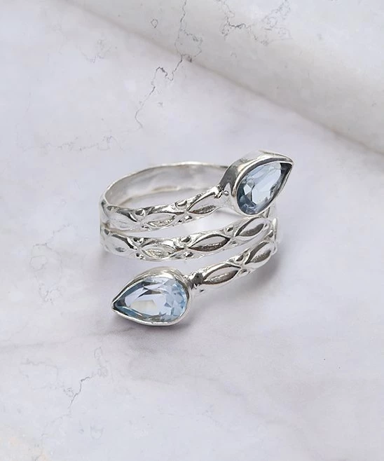 Wholesale π YS Gems Blue Topaz & Sterling Sliver Bypass Ring π