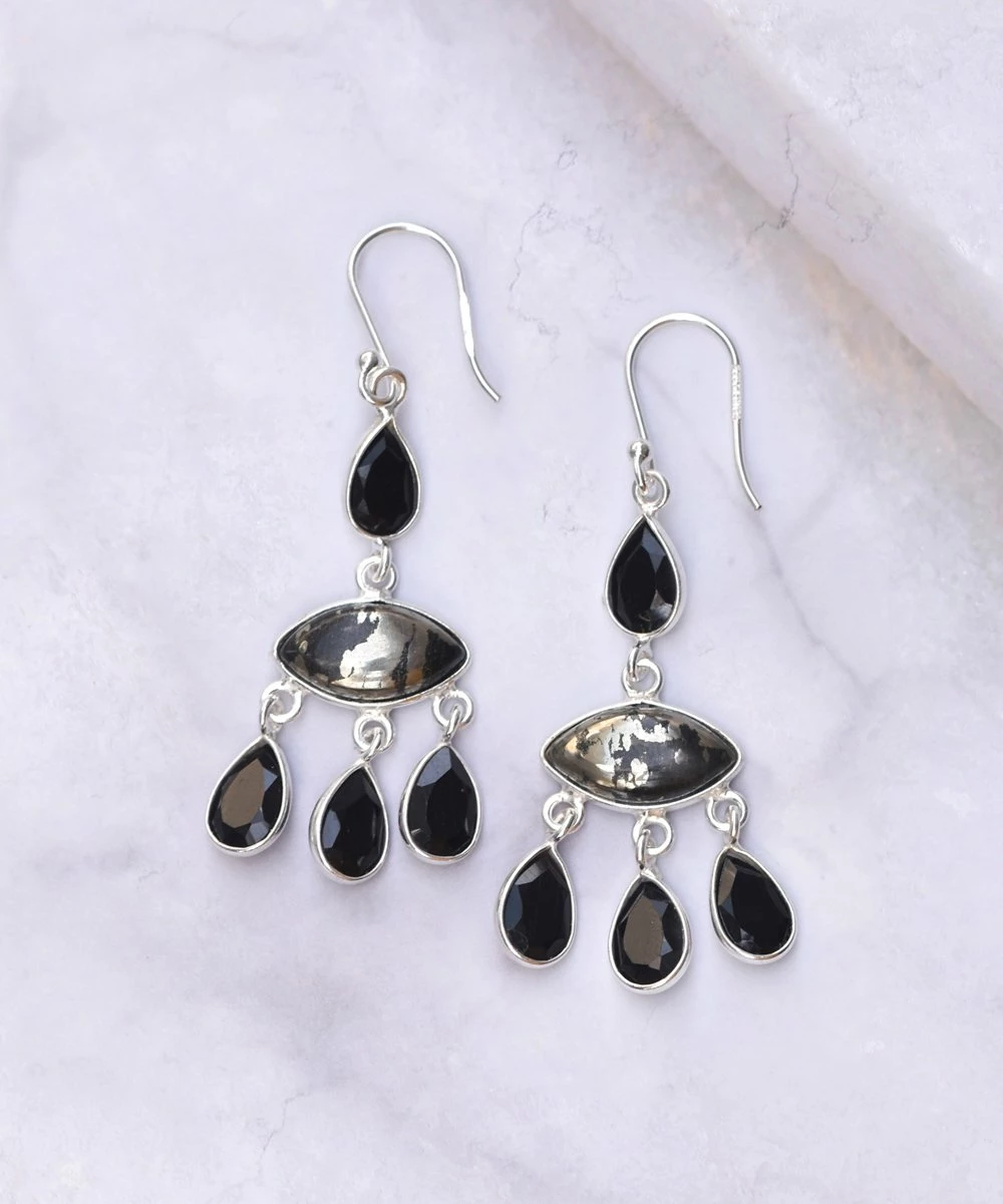 Discount β¨ YS Gems Black Onyx & Chalcopyrite Drop Earrings π―